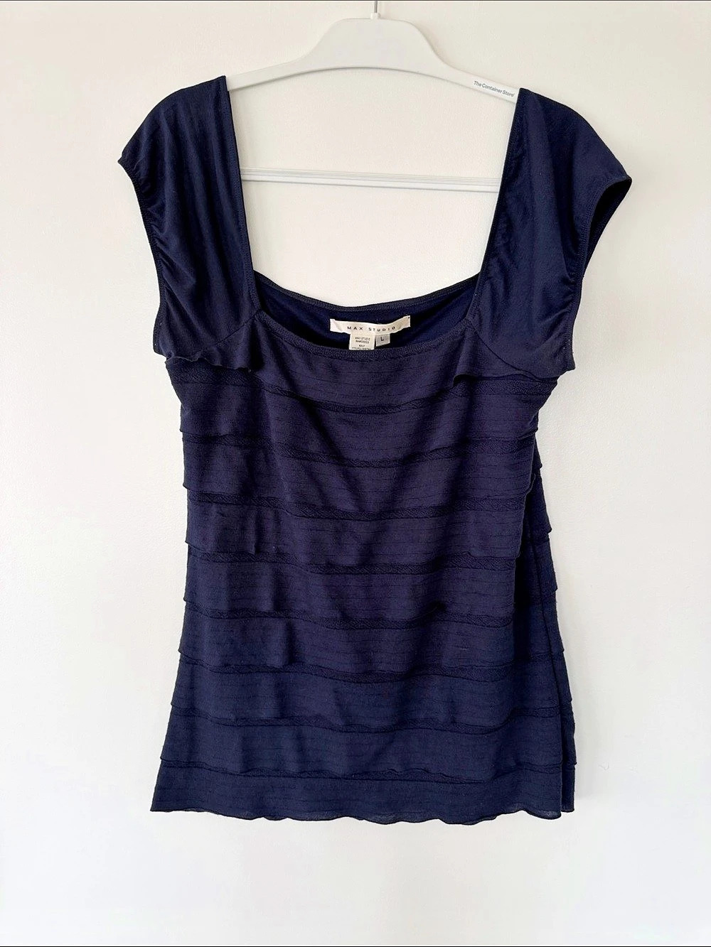 Max Studio Ruffle Short Sleeve Top in Blue Size Large